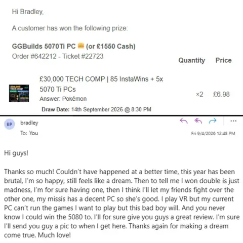 Gigahertz Giveaways UK ad: Bradley won 2 5070Ti PCs for £6.98! 💙 If you didn't know we doubled the first…
