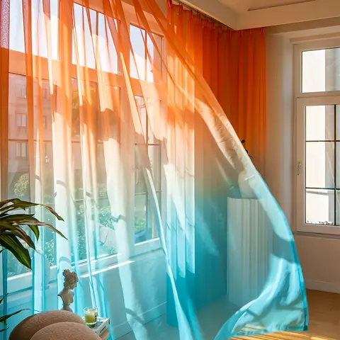 lock_price_deals ad: 1 Panel Orange And Blue Gradient Sheer Curtain, Home Decor