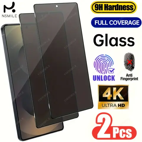 Temu Europe ad: 2pcs Privacy Tempered Glass Screen Protectors, Suitable For Galaxy S22 S23 S24…