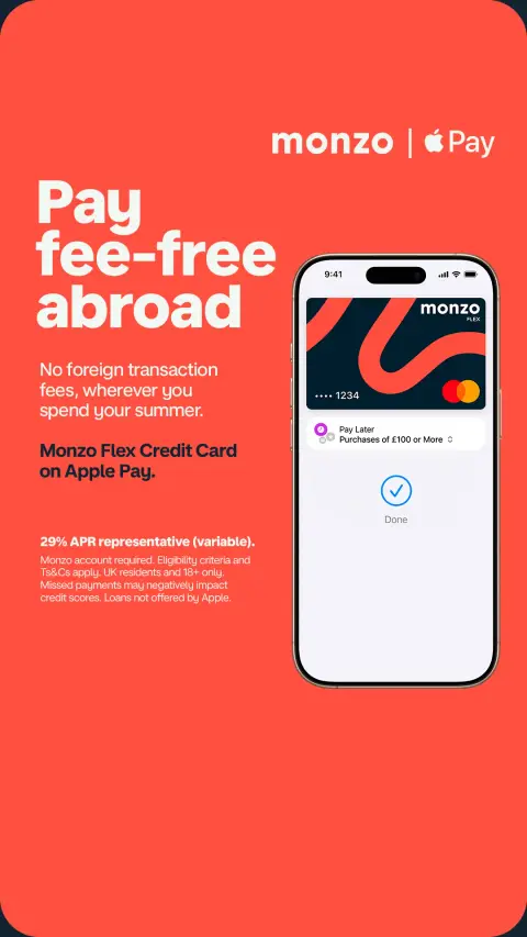 Monzo ad: Monzo Flex Credit Card on Apple Pay