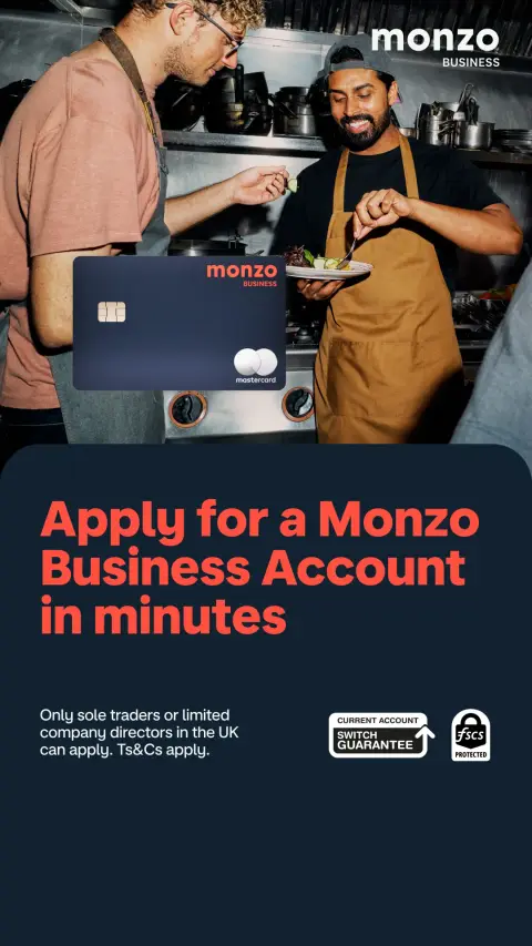 Monzo ad: Apply in minutes.