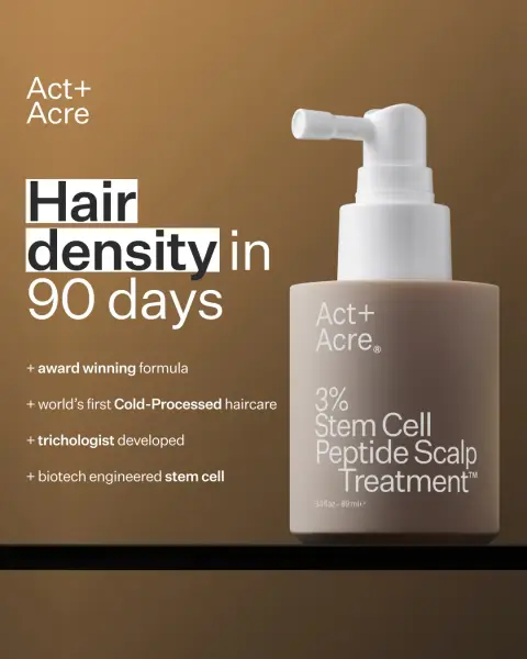 ActandAcre ad: A Pro-Aging, Peptide Rich Daily Scalp Treatment.