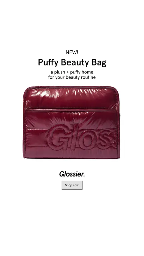 Glossier ad: New Puffy Beauty Bag