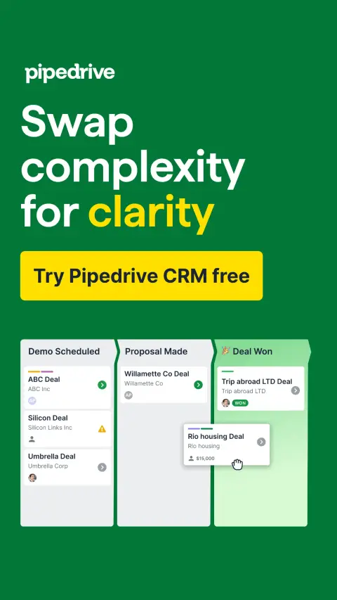 Pipedrive ad: Stop chasing tasks, start closing deals
