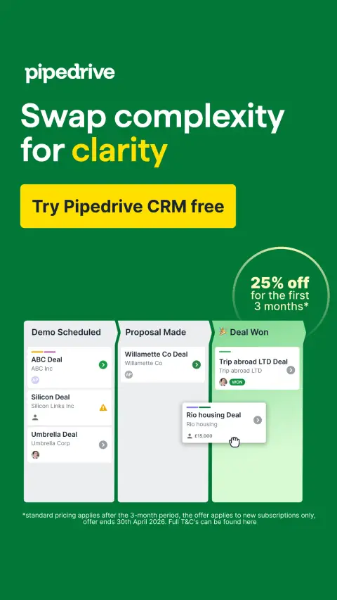 Pipedrive ad: Stop chasing tasks, start closing deals