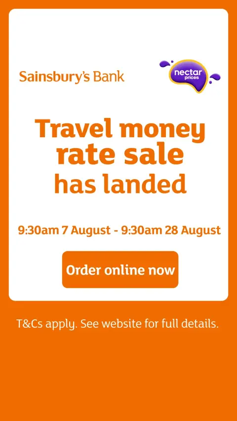 Sainsbury's Money ad: Travel Money Rate Sale