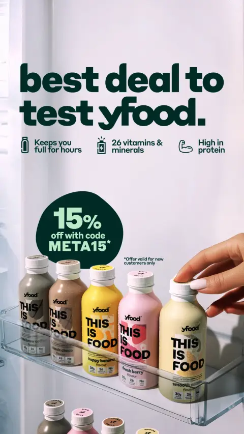 yfood ad: 👉 15% off your first order! Code: META15 🚀🥤
