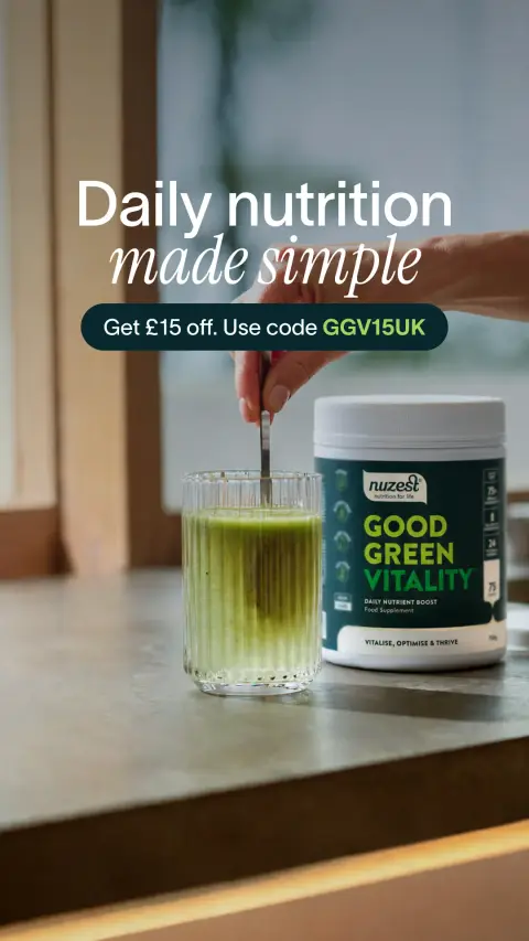 Nuzest ad: One scoop. One habit. One less thing to worry about.