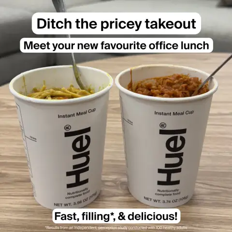 Huel ad: Upgrade Your Desk Lunch