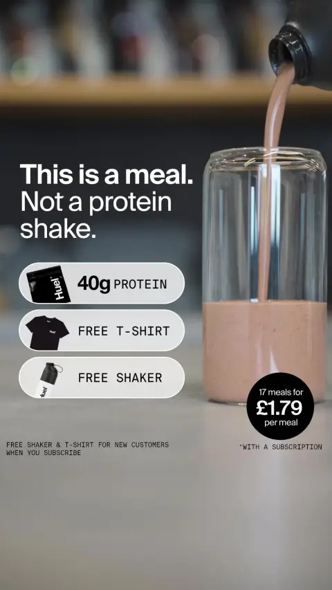 Huel ad: 40g of protein. Ready in seconds.