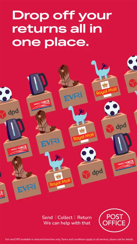 Post Office ad: Drop off your returns, all in one place.