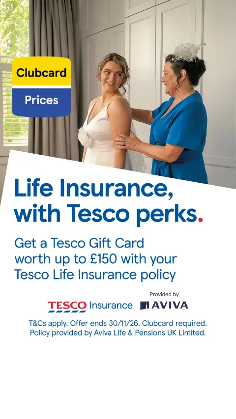 Tesco Insurance ad: Up to £150 Tesco Gift Card