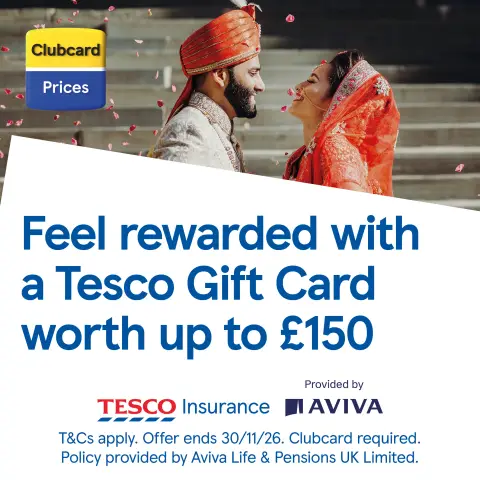 Tesco Insurance ad: Up to £150 Tesco Gift Card