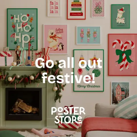 Poster Store ad: Playful holiday wall art 🎉