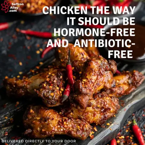 Saffron Alley ad: Halal Ethically Reared Chicken Delivered to your door. Antibiotic-Free…