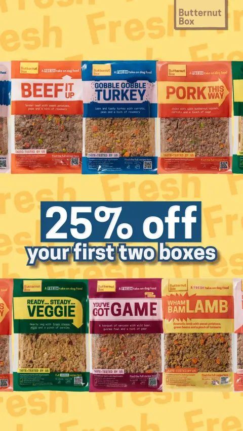 Butternut Box ad: Butternut Box: Fetch 25% Off Your First Two Boxes