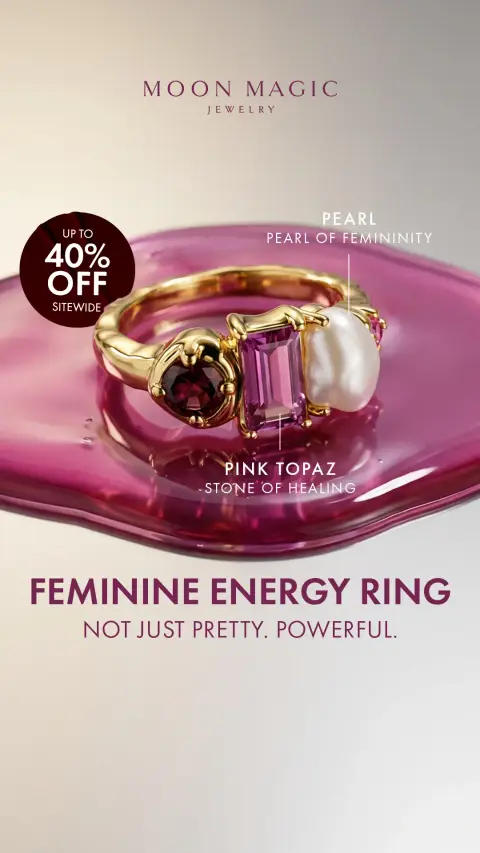 Moon Magic ad: Vibrant Gemstone Jewelry — Up to 40% OFF ✨