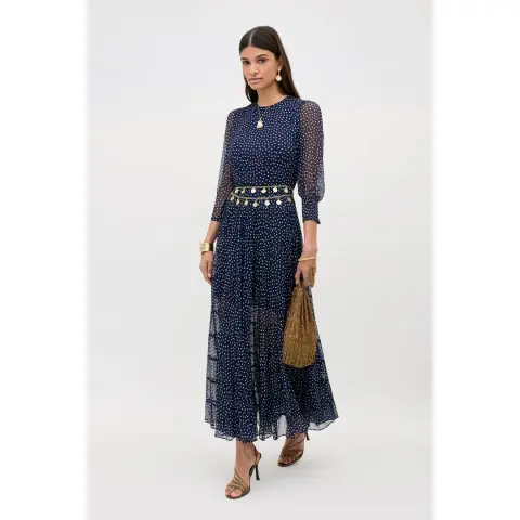 RIXO ad: Kristen - Navy Polka Dot Occasion Dress